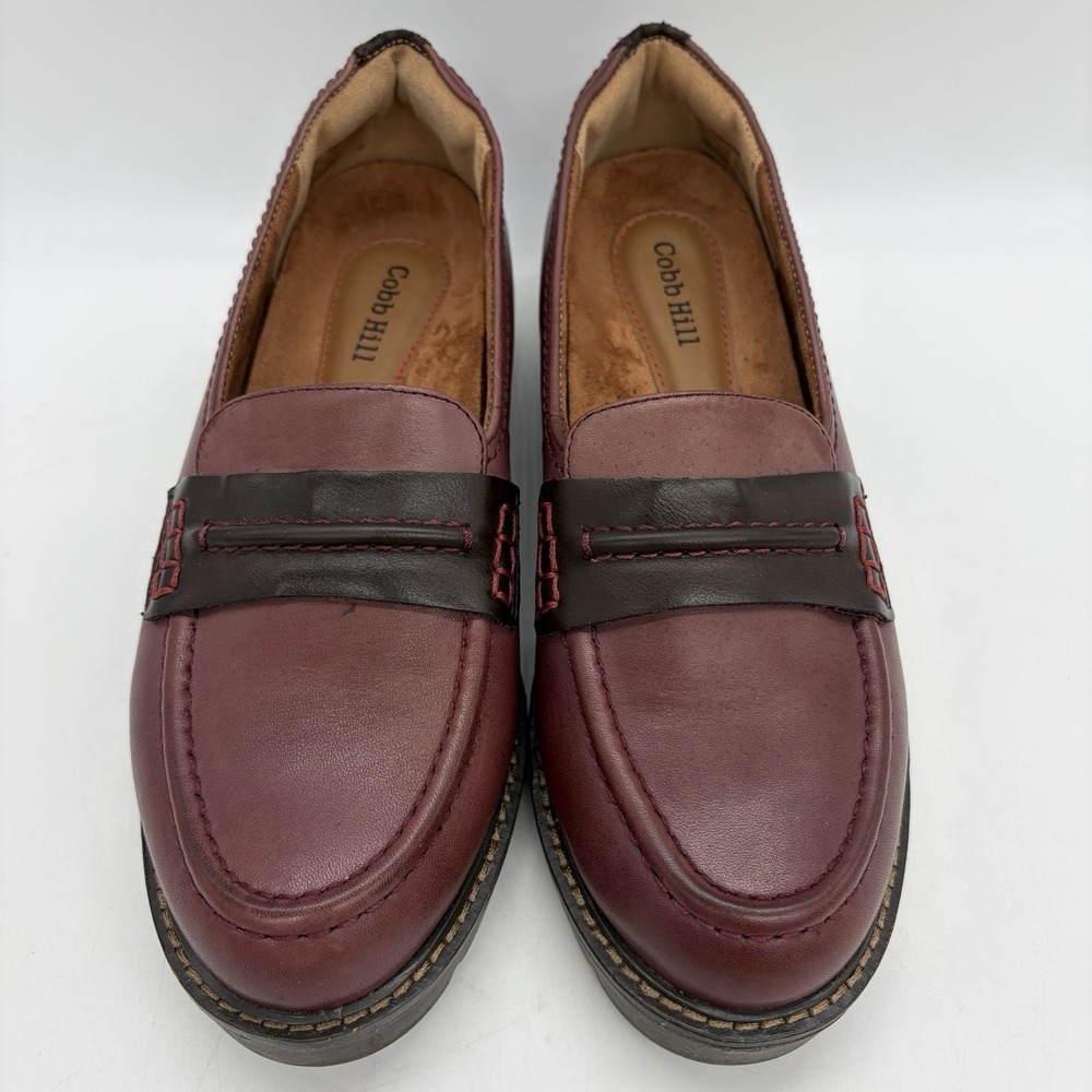 Cobb Hill by Rockport Womens 6.5 Janney Penny Loafers Burgundy Leather Lug Sole - Picture 3 of 11